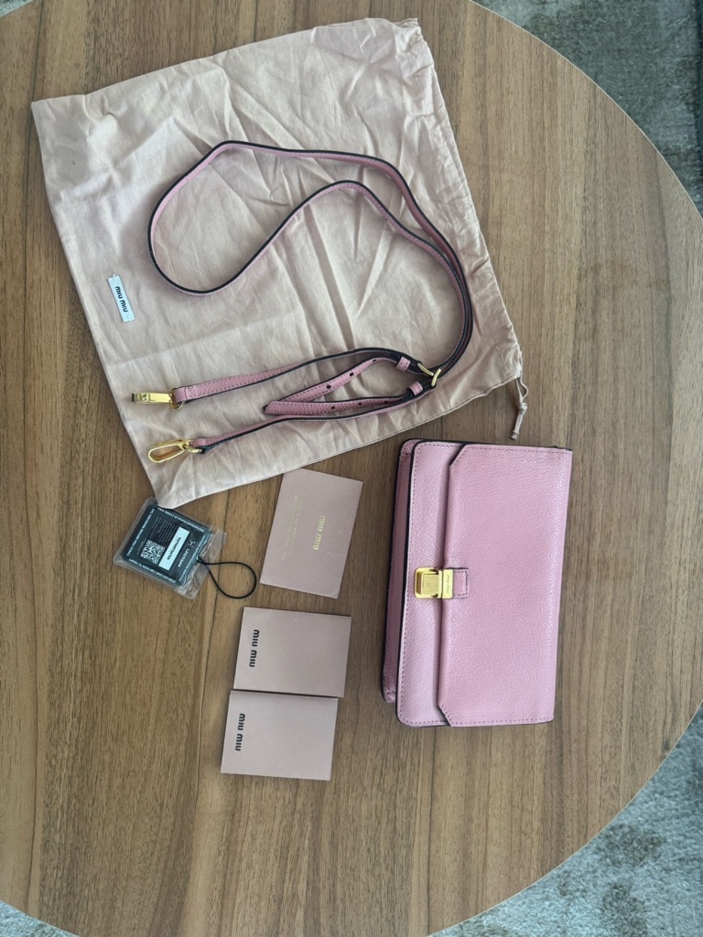 Miu Miu Madras Leather Push Lock Flap Crossbody Bag Pink Gold Hardware Small - Picture 2 of 14